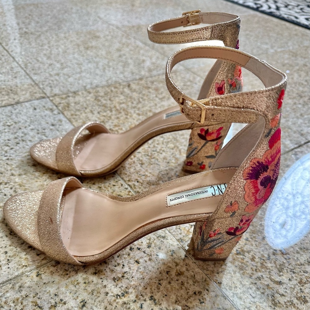 Gold embroidered platform sandals